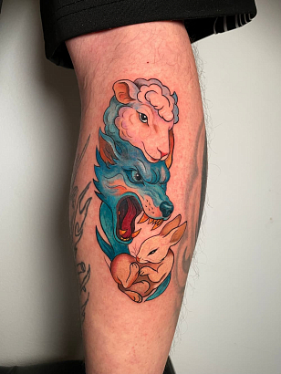 Тату Волк Овца нью скул